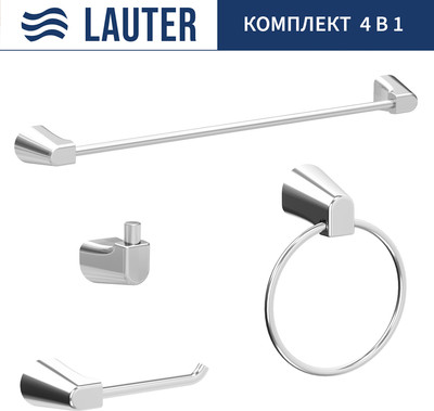 Набор аксессуаров для ванной и туалета Lauter 21TS3501 + 21TS3509 + 21TS3505 + 21T3507 (Chrome, 4 предмета)