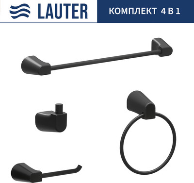 Набор аксессуаров для ванной и туалета Lauter 21TS3504 + 21TS3500 + 21TS3506 + 21T3508 (Matt Black, 4 предмета)