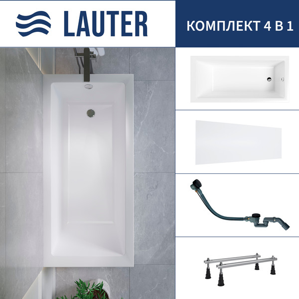 Изображение товара Ванна акриловая Lauter Athena 170x80 / 21090080 (с ножками, лицевым экраном и сифоном 21Y32001 матовый черный)