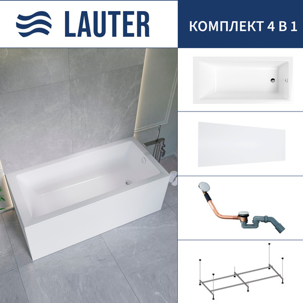 Изображение товара Ванна акриловая Lauter Athena 170x80 / 21090080 (с каркасом, лицевым экраном и сифоном 21Y11030 хром)