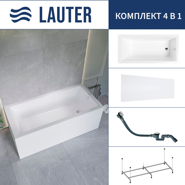 Изображение товара Ванна акриловая Lauter Athena 170x80 / 21090080 (с каркасом, лицевым экраном и сифоном 21Y32002 белый)