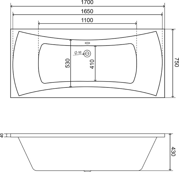 Изображение товара Ванна акриловая Lauter Olympia 170x75 / 21100075 (с ножками и сифоном 21Y11020 хром)