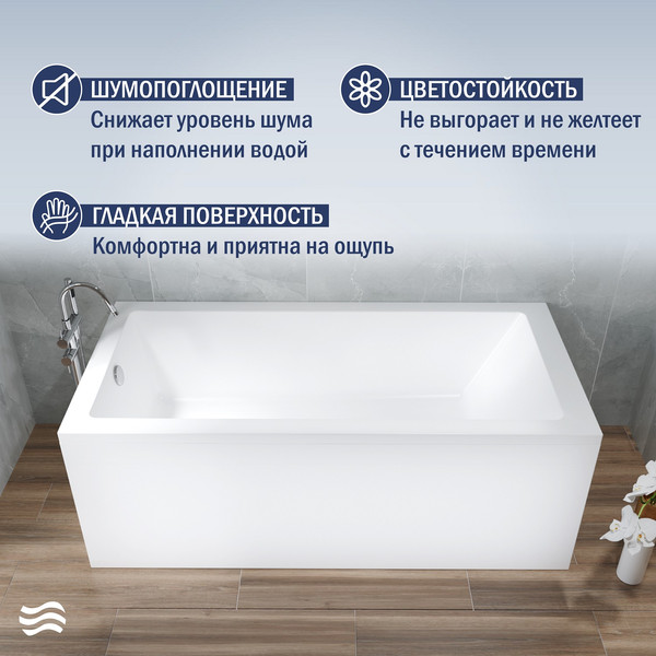 Изображение товара Ванна акриловая Lauter Athena 170x80 / 21090080 (с ножками и сифоном 21Y32001 матовый черный)