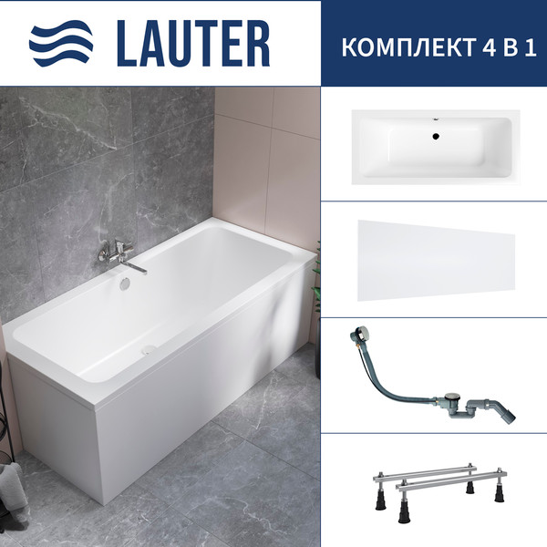 Изображение товара Ванна акриловая Lauter Olympia 170x75 / 21100075 (с ножками, лицевым экраном и сифоном 21Y32000 хром)