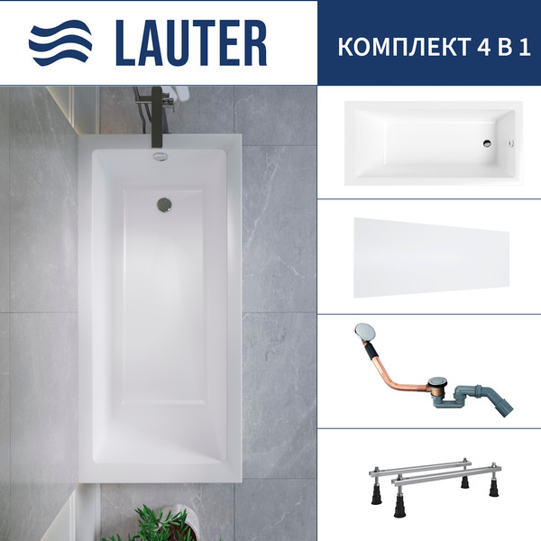 Изображение товара Ванна акриловая Lauter Athena 170x80 / 21090080 (с ножками, лицевым экраном и сифоном 21Y11020 хром)