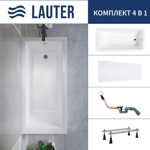 Изображение товара Ванна акриловая Lauter Athena 170x80 / 21090080 (с ножками, лицевым экраном и сифоном 21Y11022 белый)