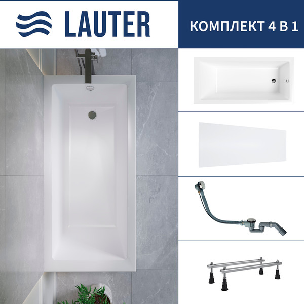 Изображение товара Ванна акриловая Lauter Athena 170x80 / 21090080 (с ножками, лицевым экраном и сифоном 21Y32000 хром)