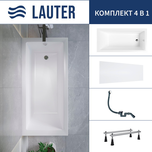 Изображение товара Ванна акриловая Lauter Athena 170x80 / 21090080 (с ножками, лицевым экраном и сифоном 21Y31002 белый)