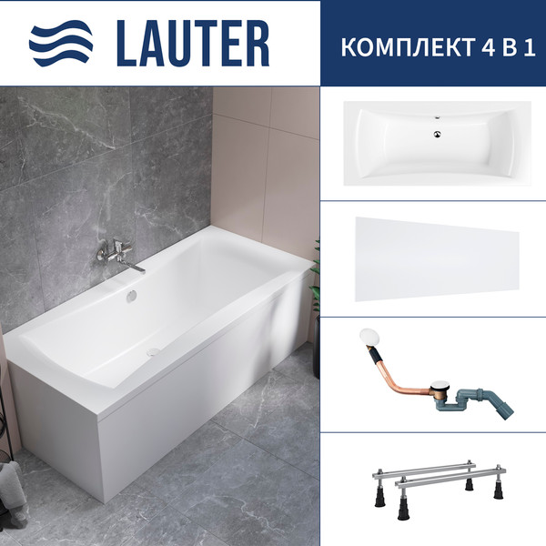 Изображение товара Ванна акриловая Lauter Belgravia 170x75 / 21110170 (с ножками, лицевым экраном и сифоном 21Y11022 белый)