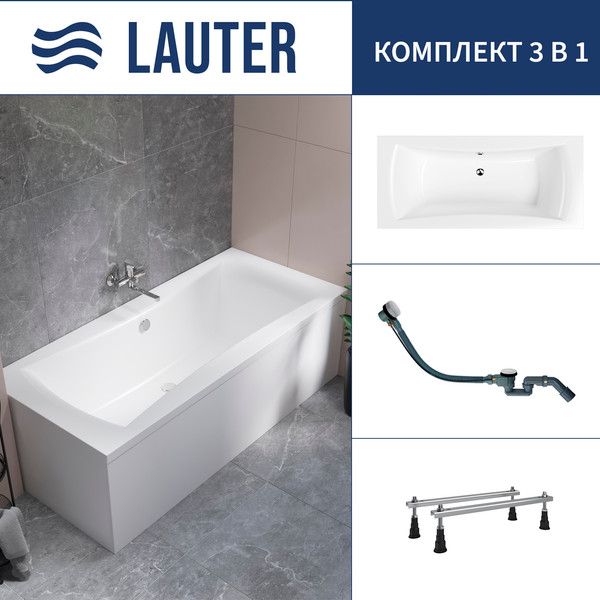 Изображение товара Ванна акриловая Lauter Belgravia 200x90 / 21110200 (с ножками и сифоном 21Y32002 белый)