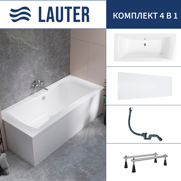 Изображение товара Ванна акриловая Lauter Belgravia 170x75 / 21110170 (с ножками, лицевым экраном и сифоном 21Y31002 белый)