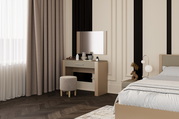 Изображение товара Туалетный столик Bravo Мебель Вива (ЛДСП латте/МДФ мокко глянец/текстиль)