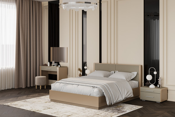 Изображение товара Туалетный столик Bravo Мебель Вива (ЛДСП латте/МДФ мокко глянец/текстиль)