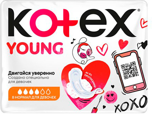 Изображение товара Прокладки гигиенические Kotex Янг Нормал для девочек (8шт)