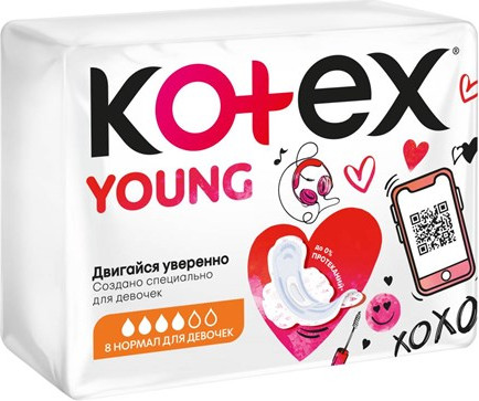 Изображение товара Прокладки гигиенические Kotex Янг Нормал для девочек (8шт)