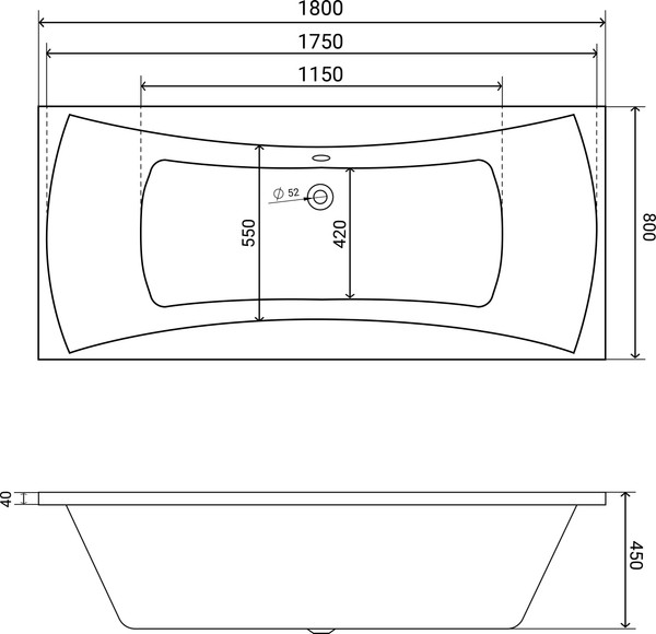 Изображение товара Ванна акриловая Lauter Belgravia 180x80 / 21110180 (с ножками и сифоном 21Y11030 хром)