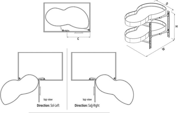 Изображение товара Корзина выкатная Starax Волшебный уголок поворотный / S-3105-UB-W (левое выдвижение, белый)