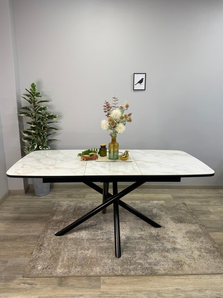 Изображение товара Обеденный стол Kenner DF1250 (черный/керамика мрамор белый глянец)