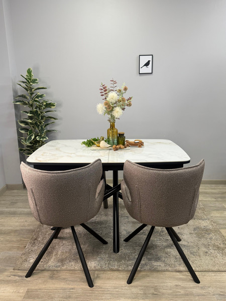 Изображение товара Обеденный стол Kenner DF1250 (черный/керамика мрамор белый глянец)