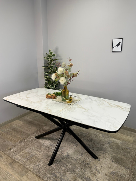 Изображение товара Обеденный стол Kenner DF1250 (черный/керамика мрамор белый глянец)