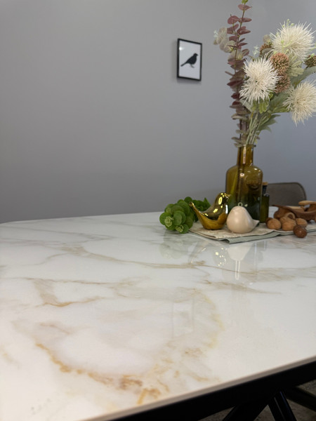 Изображение товара Обеденный стол Kenner DF1250 (черный/керамика мрамор белый глянец)