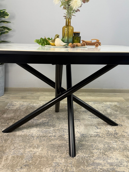 Изображение товара Обеденный стол Kenner DF1250 (черный/керамика мрамор белый глянец)