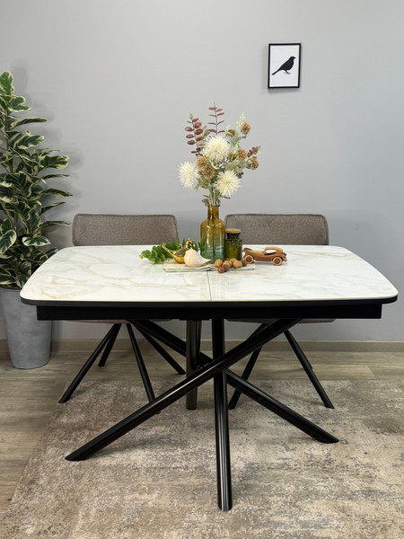 Изображение товара Обеденный стол Kenner DF1250 (черный/керамика мрамор белый глянец)