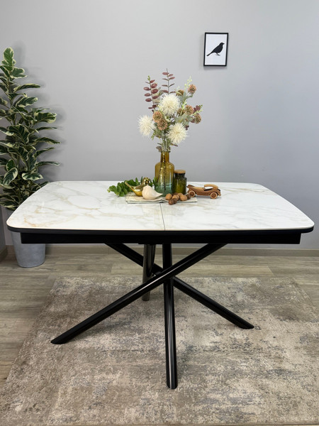 Изображение товара Обеденный стол Kenner DF1250 (черный/керамика мрамор белый глянец)