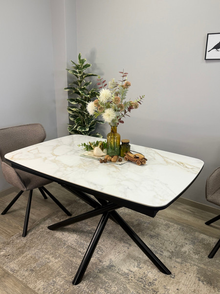 Изображение товара Обеденный стол Kenner DF1250 (черный/керамика мрамор белый глянец)