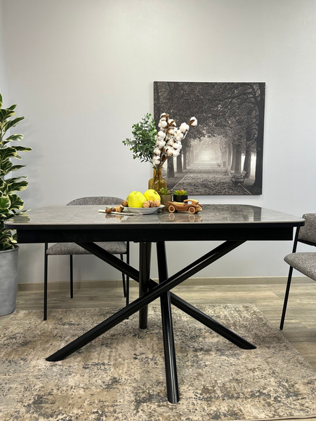 Изображение товара Обеденный стол Kenner DF1250 (черный/керамика мрамор серый глянец)