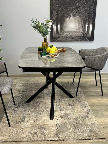 Изображение товара Обеденный стол Kenner DF1250 (черный/керамика мрамор серый глянец)