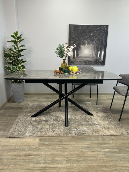 Изображение товара Обеденный стол Kenner DF1250 (черный/керамика мрамор серый глянец)