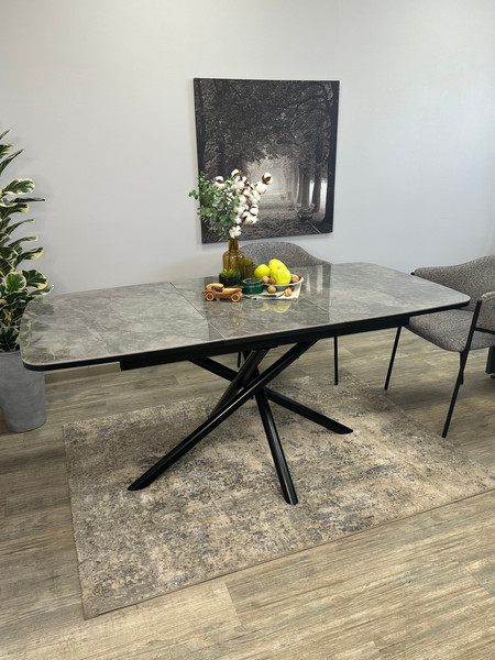 Изображение товара Обеденный стол Kenner DF1250 (черный/керамика мрамор серый глянец)