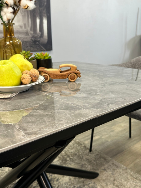 Изображение товара Обеденный стол Kenner DF1250 (черный/керамика мрамор серый глянец)