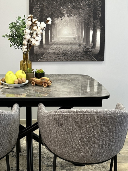 Изображение товара Обеденный стол Kenner DF1250 (черный/керамика мрамор серый глянец)