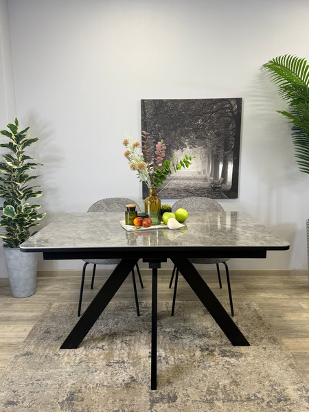 Изображение товара Обеденный стол Kenner DL1300 (черный/керамика мрамор серый глянец)