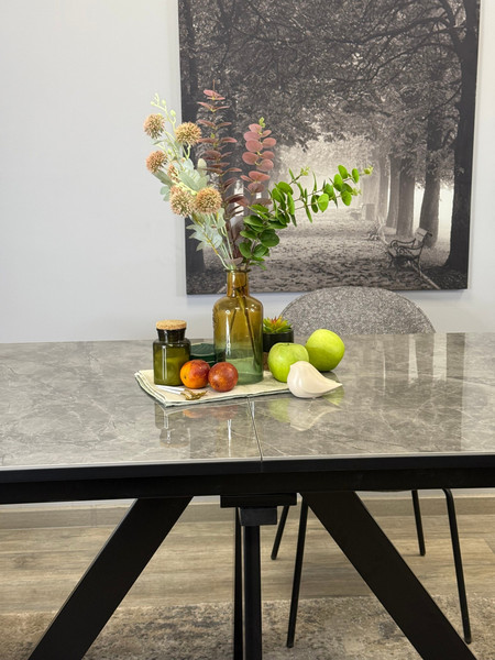 Изображение товара Обеденный стол Kenner DL1300 (черный/керамика мрамор серый глянец)