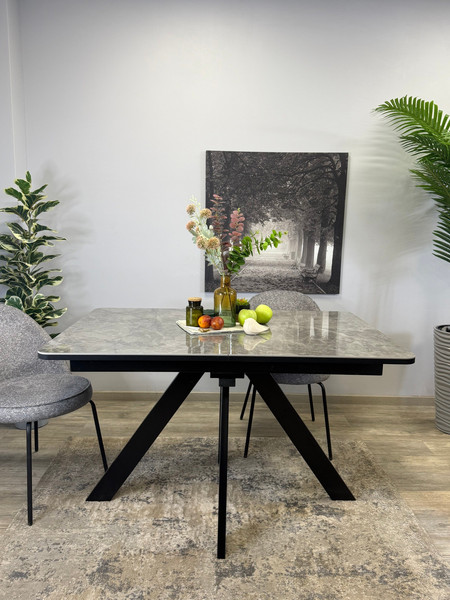 Изображение товара Обеденный стол Kenner DL1300 (черный/керамика мрамор серый глянец)