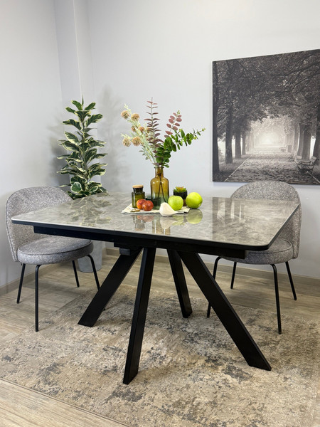 Изображение товара Обеденный стол Kenner DL1300 (черный/керамика мрамор серый глянец)