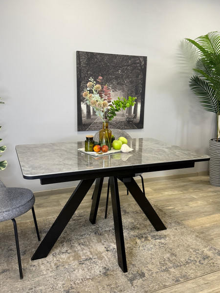 Изображение товара Обеденный стол Kenner DL1300 (черный/керамика мрамор серый глянец)