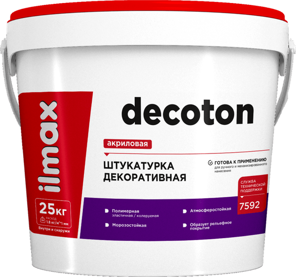Изображение товара Штукатурка готовая декоративная ilmax Decoton акриловая 0.5мм (25кг, белый)