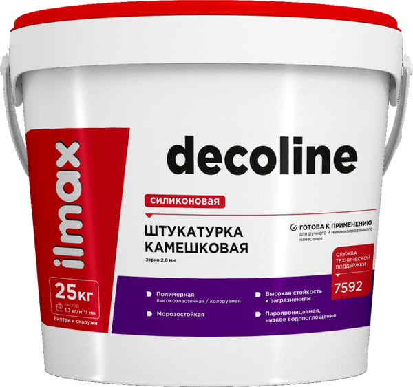 Изображение товара Штукатурка готовая декоративная ilmax Decoline Камешковая силиконовая база 2мм (25кг)