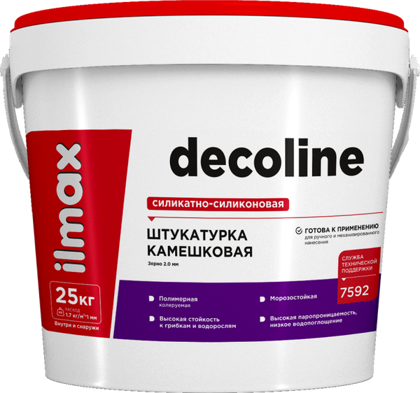 Изображение товара Штукатурка готовая декоративная ilmax Decoline Камешковая силикатно-силиконовая база 2мм (25кг)