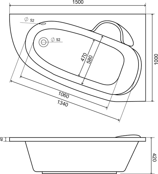 Изображение товара Ванна акриловая Lauter Valencia 150x100 / 2102150R (с ножками, лицевым экраном и сифоном 21Y31002 белый)