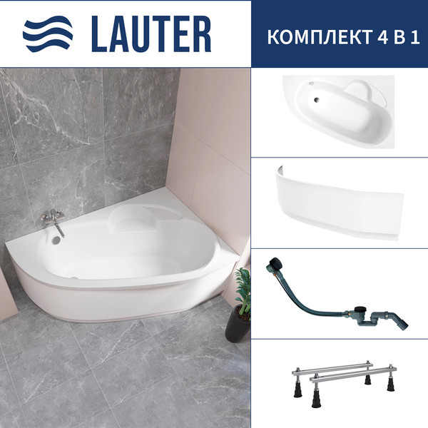 Изображение товара Ванна акриловая Lauter Valencia 150x100 / 2102150R (с ножками, лицевым экраном и сифоном 21Y32001 матовый черный)