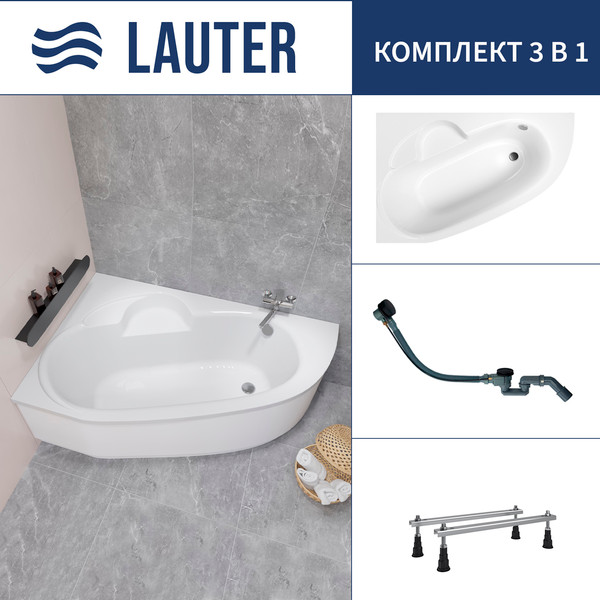 Изображение товара Ванна акриловая Lauter Valencia 150x100 / 2102150L (с ножками и сифоном 21Y32001 матовый черный)