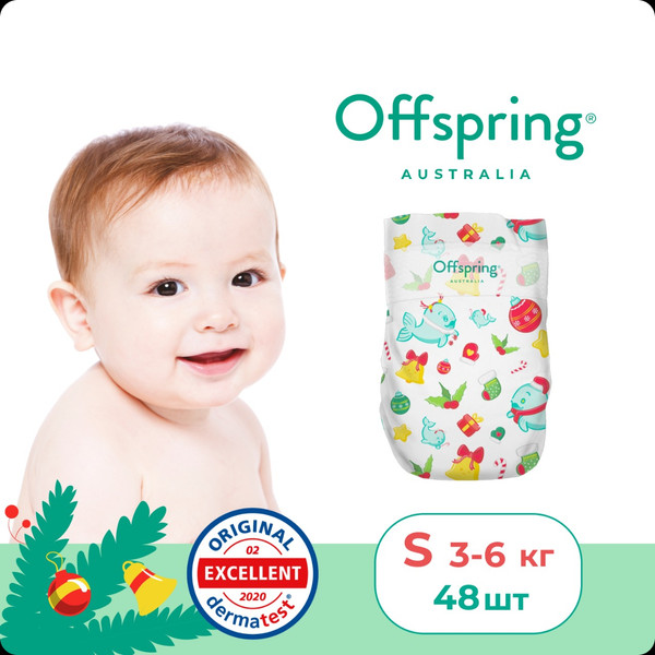 Изображение товара Подгузники детские Offspring S 3-6кг Первый Новый Год / OF01S48XMAS (48шт)