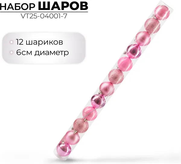 Изображение товара Набор шаров новогодних Ausini VT25-04001-7 (розовый, 12шт)