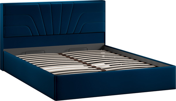 Изображение товара Двуспальная кровать ТриЯ Пандора с ПМ и заглушиной 160x200 Тип 1 (велюр Confetti Blue)