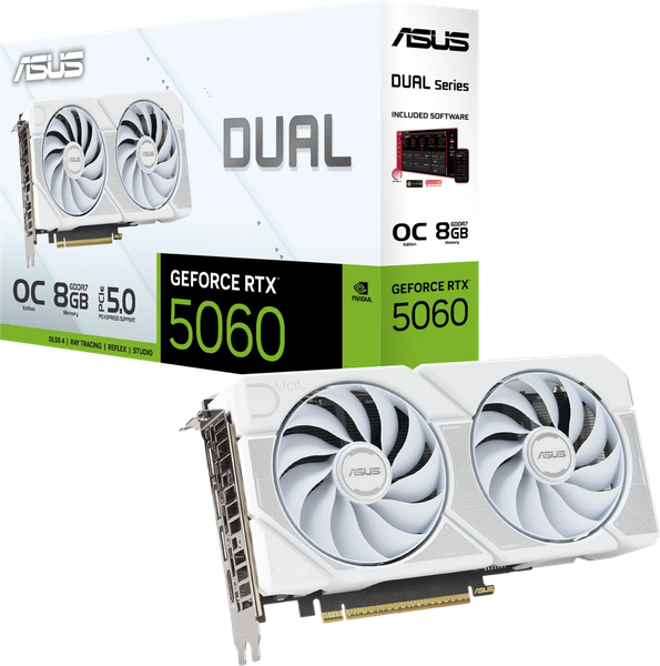 Изображение товара Видеокарта Asus GeForce RTX 5060 Dual White OC Edition (DUAL-RTX5060-O8G-WHITE)